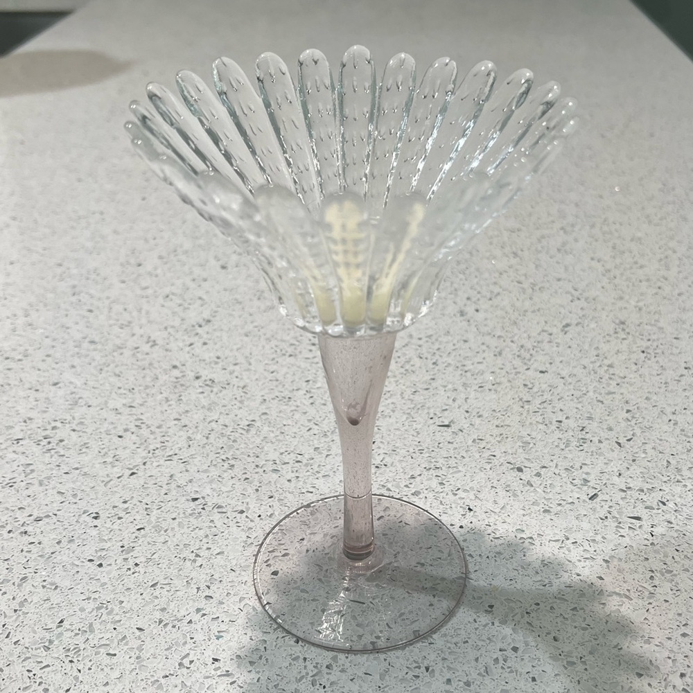 Rare Vintage Glass Flower Votive Candle Holder with Pink Stem